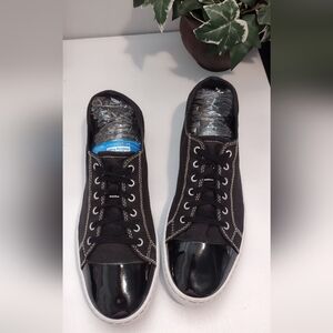 Black Canvas Sneakers with White Stitching